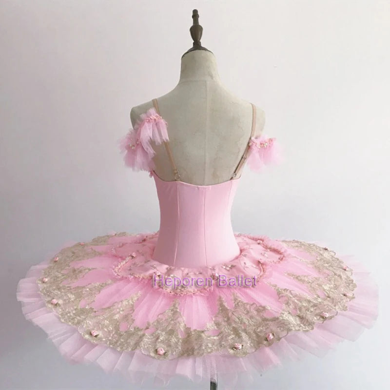 Professional Pink Ballet Performance Dress For Competition Short Yarn Skirt Customization