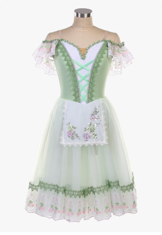 Light Blue Coppélia Long Romantic Ballet Dress With Floral Embroidered Apron, Sparkly Tulle Skirt for Giselle Performances