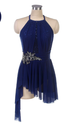 Halter Lyrical Ballet Dance Costume With Built In Asymmetrical Skirt,Lace Sequin Asymmetrical Mesh Ballet Dress for Women