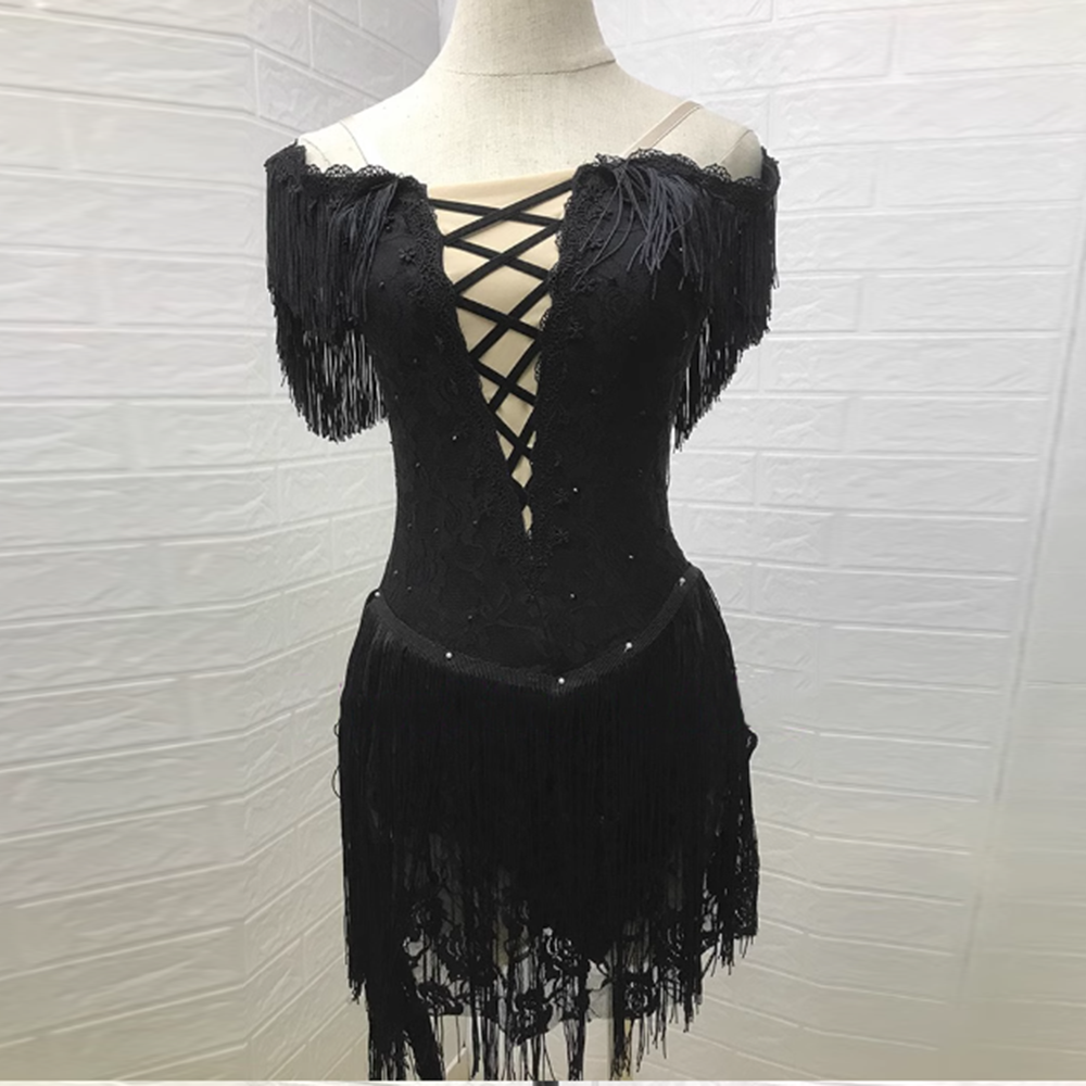 Carmen Bolero Black Long Sleeve Or Short Sleeve Ballet Dress,Customized Lace Tassel Balet Short Leotard Dresses Drop Shipping