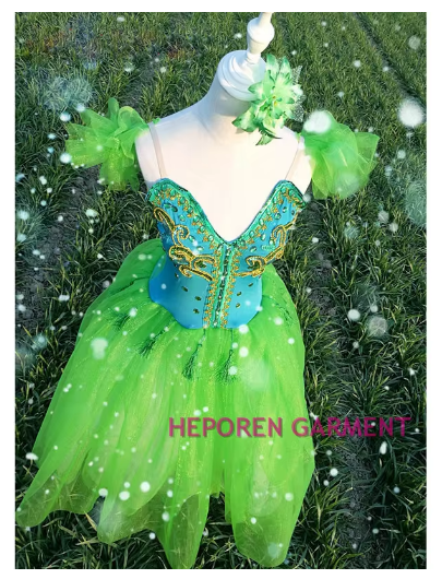 Green Lyrical Dress Ballet Dresses For Adult Or Children,Appliqued Green Crystal Fairy Long Soft Balet Dancewear