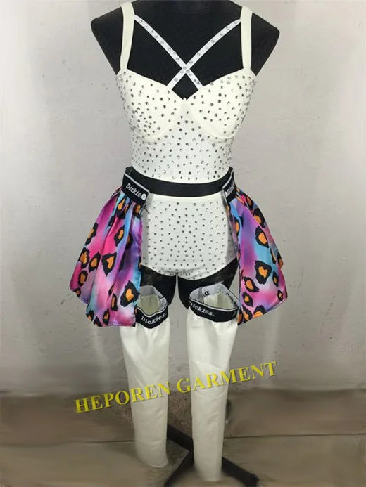 Red Black Or White Sexy Diamond Club Dance Show Costume, Ariana Grande Cheerleader Sequinned Suspender Corset/Pants/Detachable