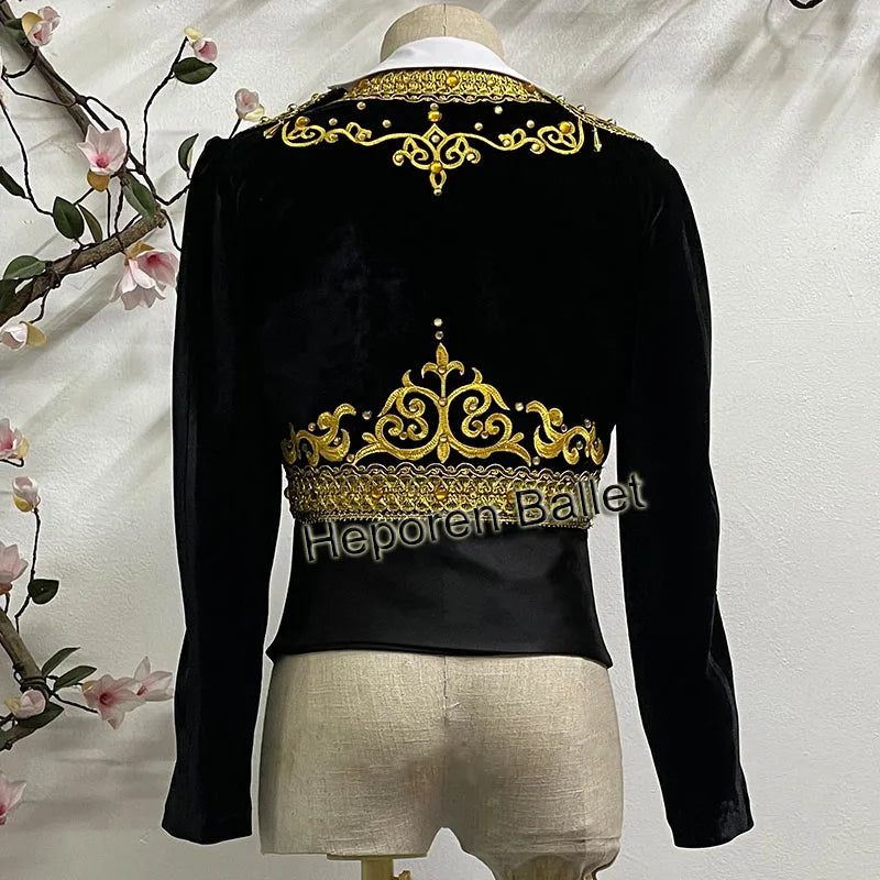 New Arrival Spanish Men Ballet Jacket Coat Outfit Two Pieces,Custom Made Prince Long Sleeve Red,Grey Or Black Dance Top For Male