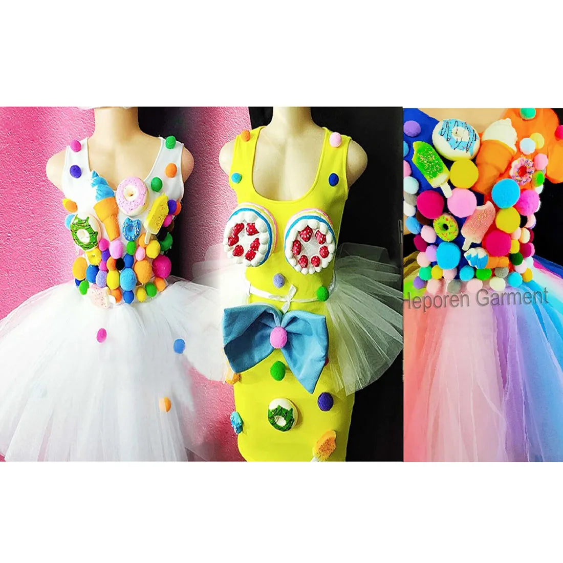 Customized Merry Christmas Party Sweet Sugar Ice Cream Costumes,Donuts Parade Dress Dance Rainbow Color Candy Skirt For New Year