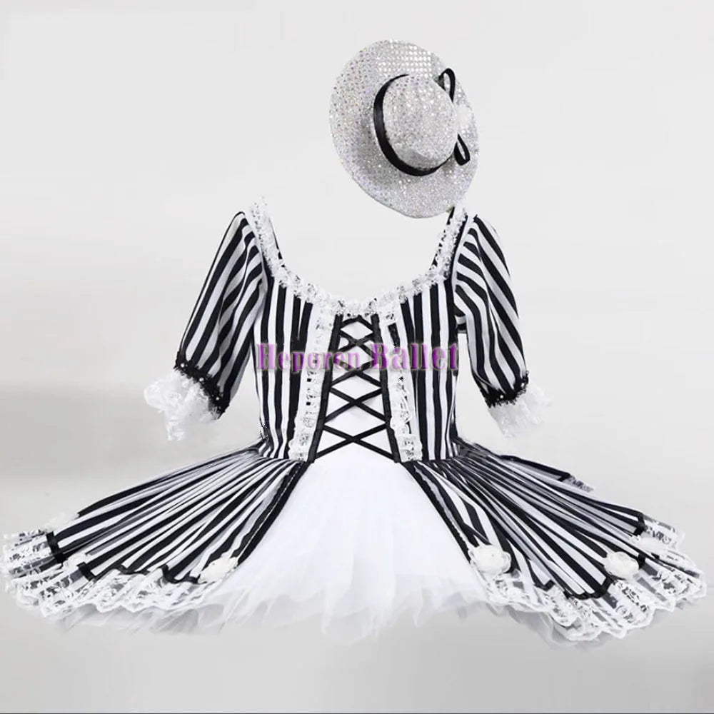 Customized Women's And Girls' Black And White Stripe Ballet Canopy Dress Nutcracker Variations Performance Ballet Tutu