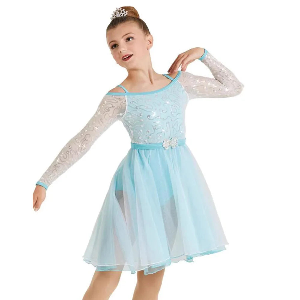 Girls' Modern Dance Skirt Flowing Stage Performance Dress Light Green Modern Ballet Performance Skirt