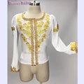 Custom Made Adult Children Prince Giselle Ballet Tunic Clothes,Male's Stage Dance Costumes Long Sleeves Rhinestone Decoartion