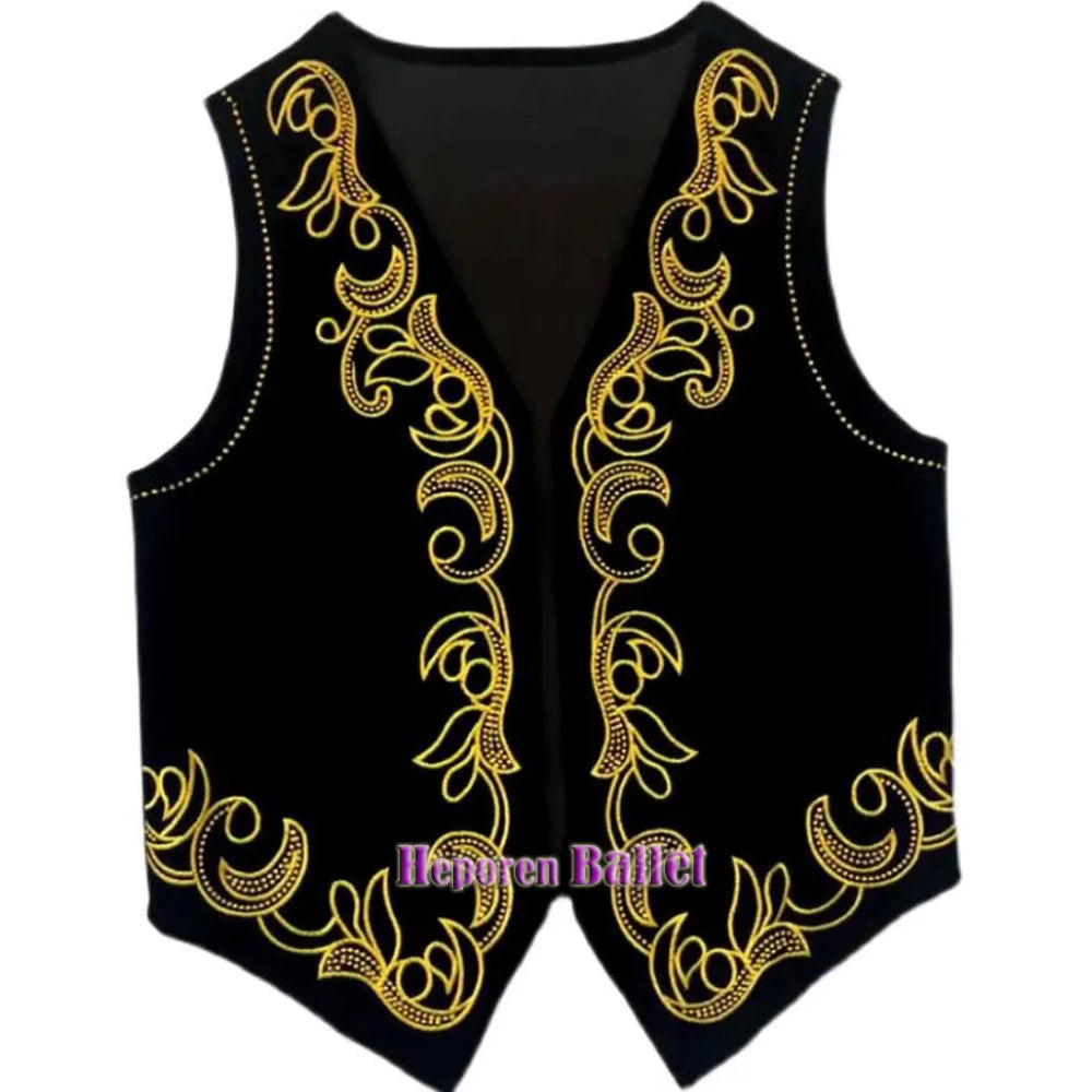 Men's Ballet Dance Vest Black Prince Embroidered Ballet Vest Stage Performance Costume