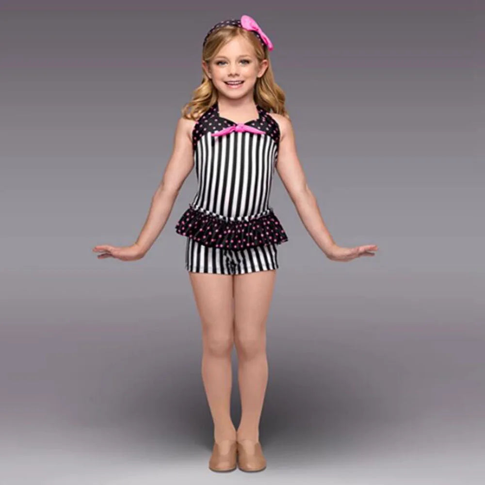 Little Girls' Ballet Dress Striped Dance Tutu Set,Jazz Dress For Stage Performance Modern Dance Skirt