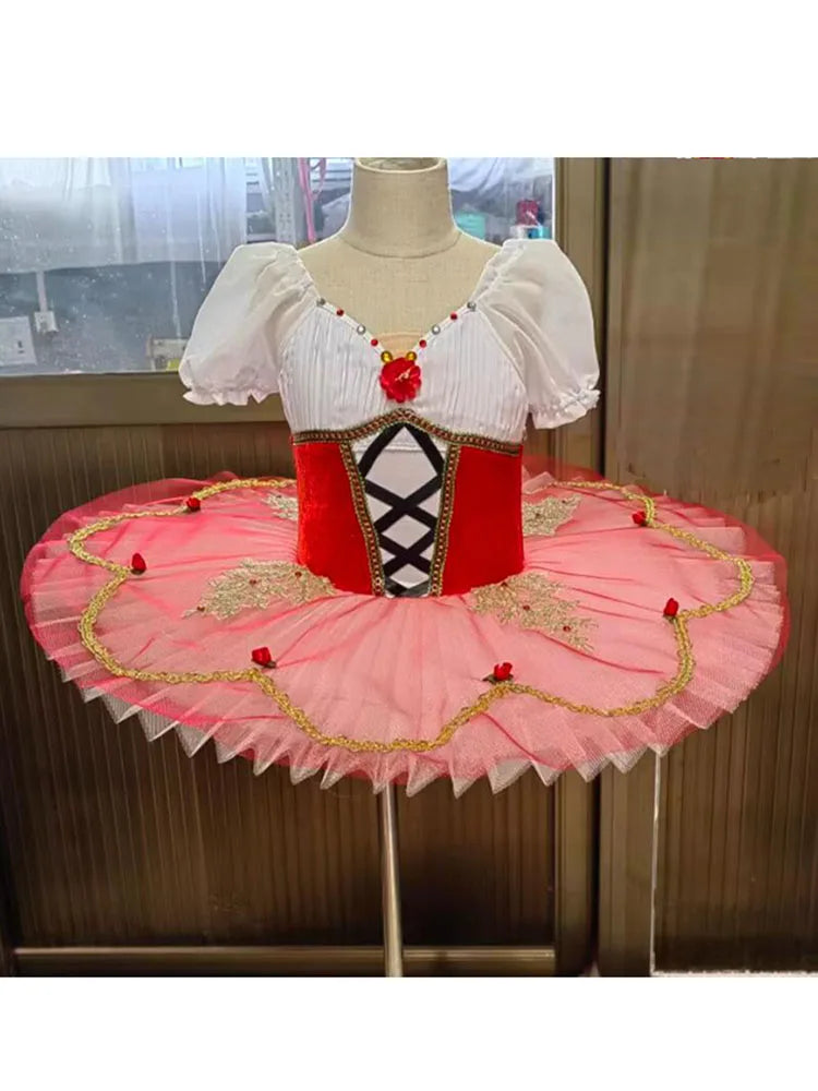 Customized Children's Ballet Dress Yarn Dress Red Performance Or Training Skirt Little Red Hat Tutus