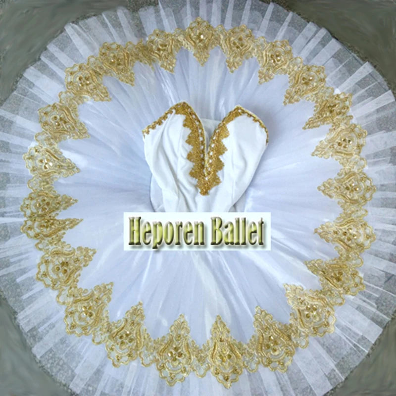 Customized White Swan Ballet Tutu Dresses,Stunning White & Gold Prefessional Stage Costume Ballet Tutu Competition