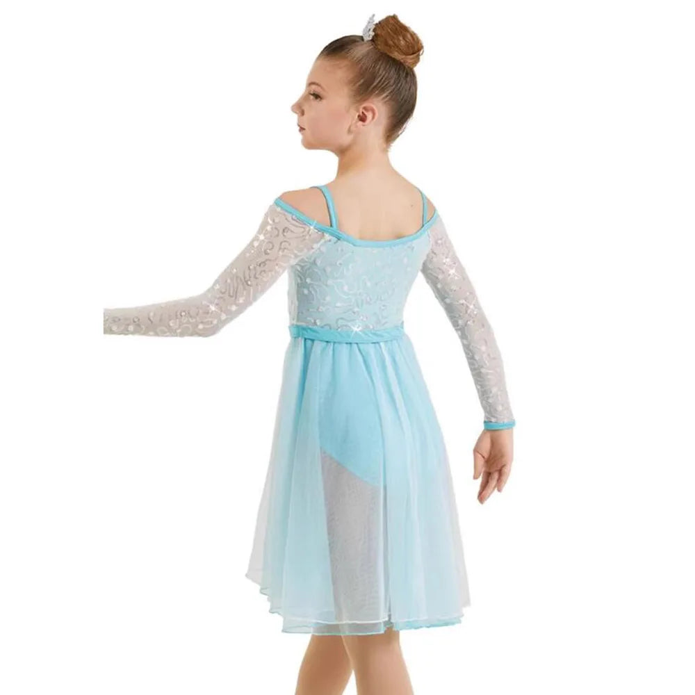 Girls' Modern Dance Skirt Flowing Stage Performance Dress Light Green Modern Ballet Performance Skirt