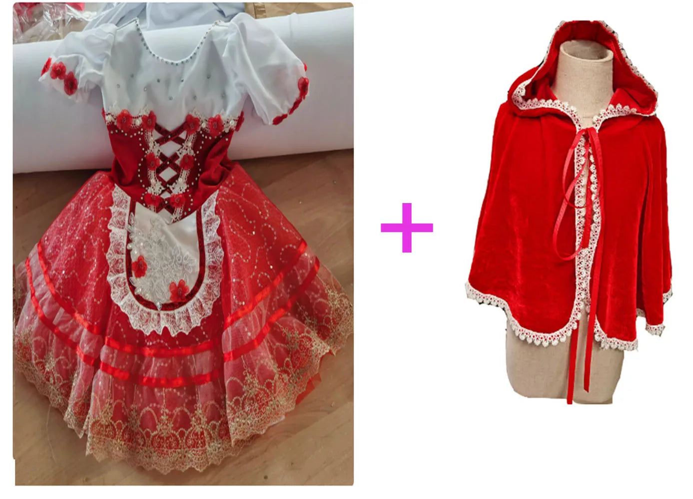 Little Red Riding Hood Ballet Costume With Cape,Chipollino Red Ballet Dress For Stage Performance