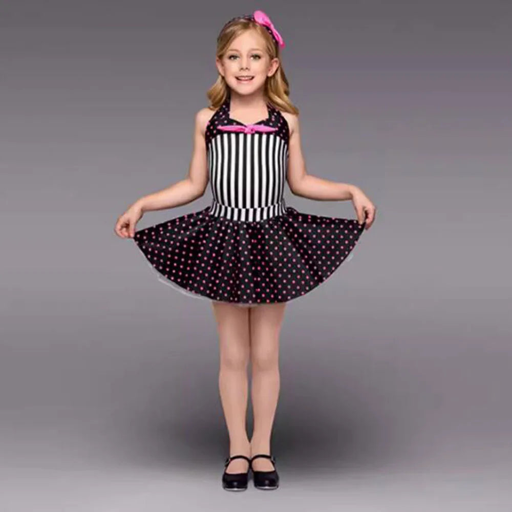 Little Girls' Ballet Dress Striped Dance Tutu Set,Jazz Dress For Stage Performance Modern Dance Skirt