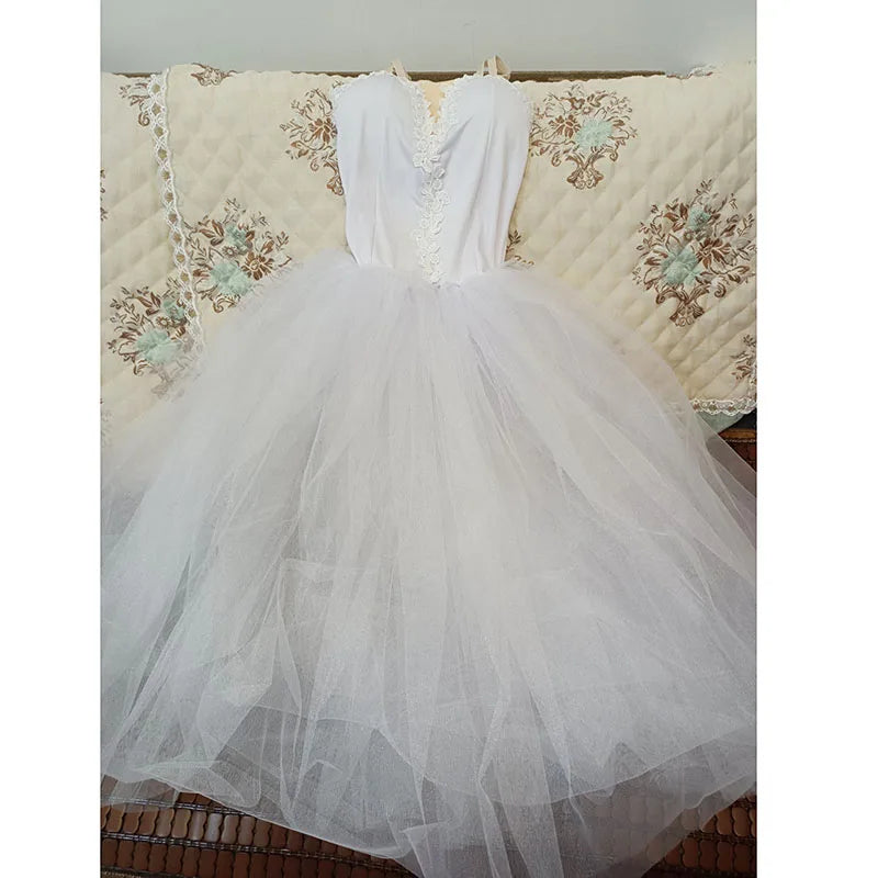 Swan Lake Ballet Dance Dress Fairy Ballet Costumes, White Romantic Ballerine Long Ballet Dress