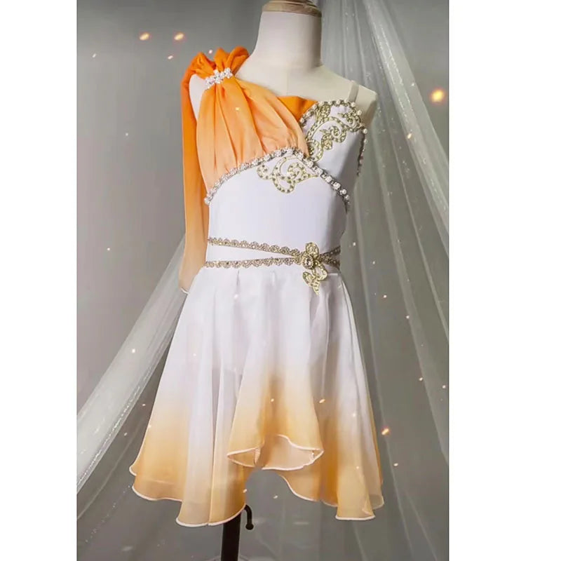 Woman Orange White Cupid Variation Ballet Costumes Gradual Chiffon Skirt,Soft Little Cupid Ballet Dancewear Leotard Dresses