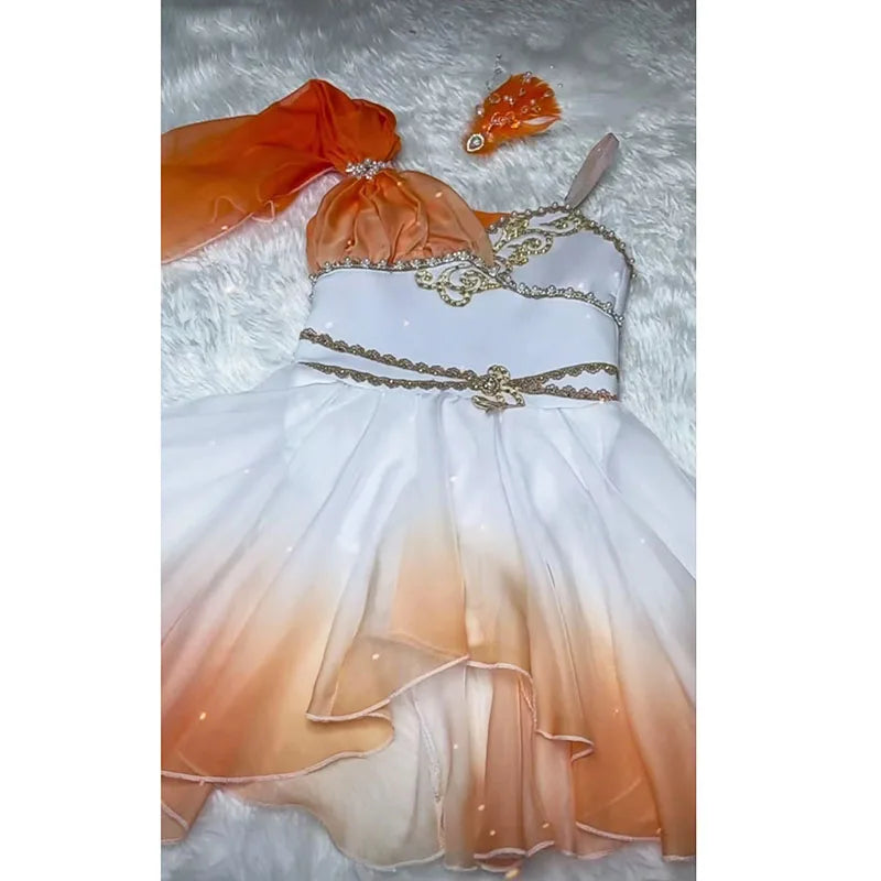 Woman Orange White Cupid Variation Ballet Costumes Gradual Chiffon Skirt,Soft Little Cupid Ballet Dancewear Leotard Dresses