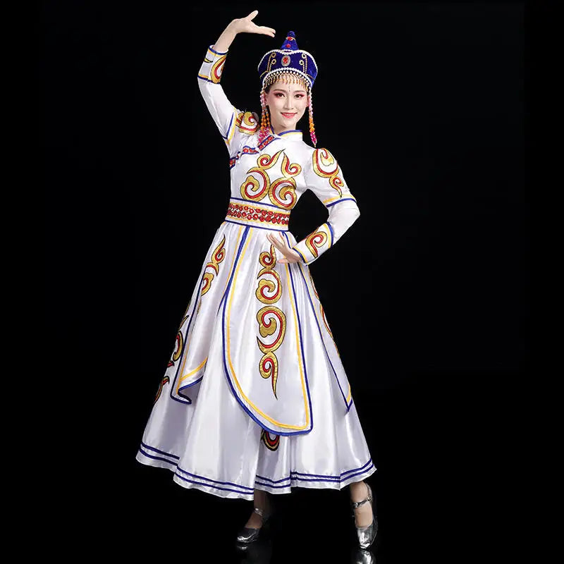 Women Chinese Mongolian Dance Costume Ethnic Performance Dress,Female Minority Big Swing Skirt Drop Shipping