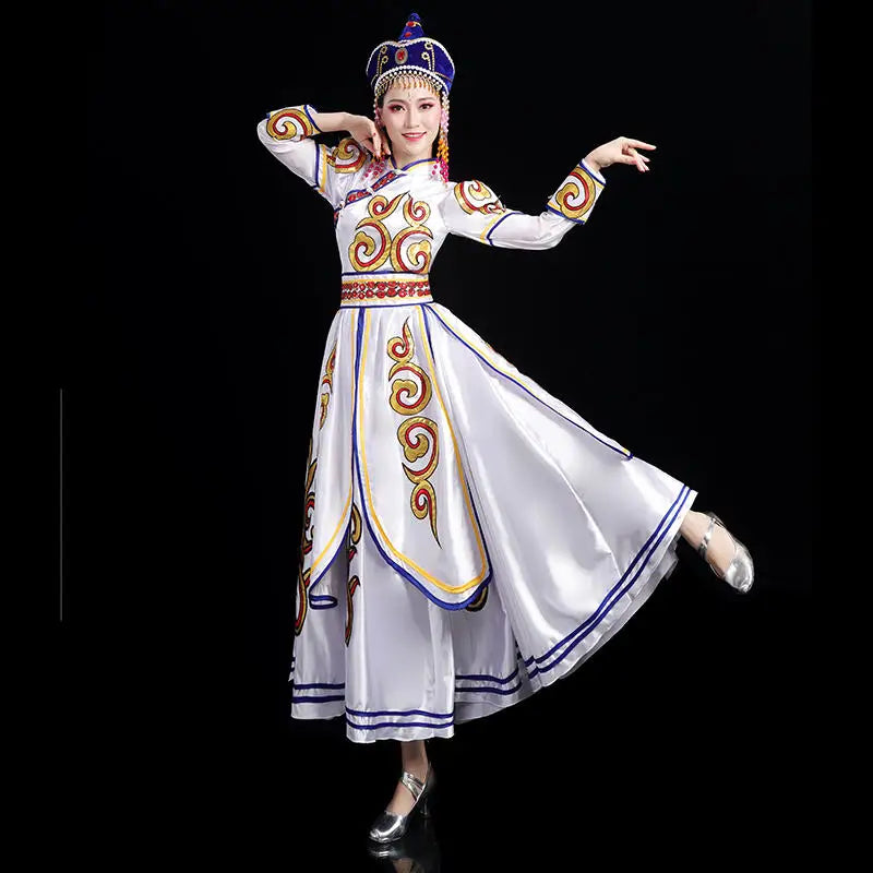 Women Chinese Mongolian Dance Costume Ethnic Performance Dress,Female Minority Big Swing Skirt Drop Shipping