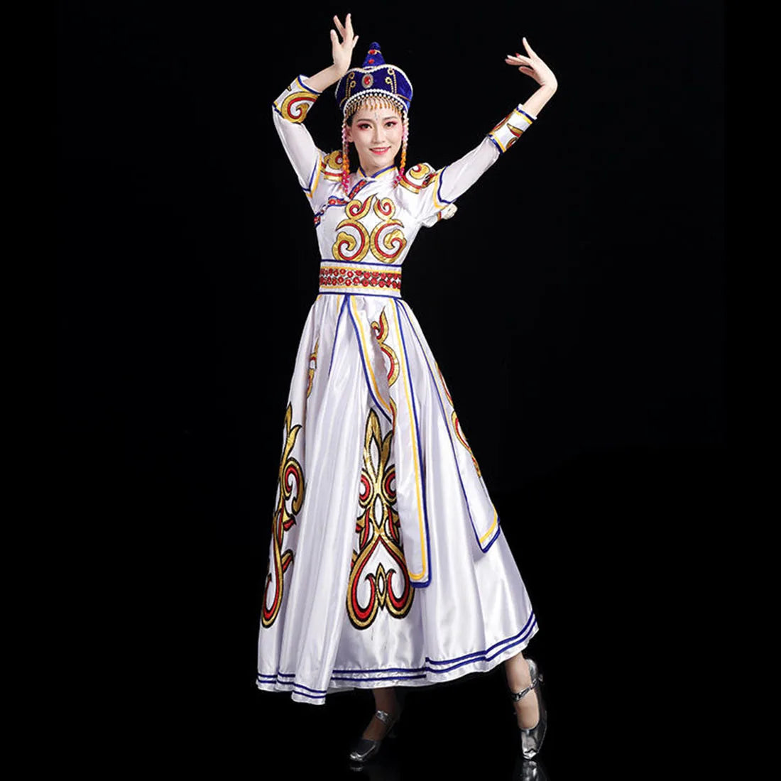 Women Chinese Mongolian Dance Costume Ethnic Performance Dress,Female Minority Big Swing Skirt Drop Shipping