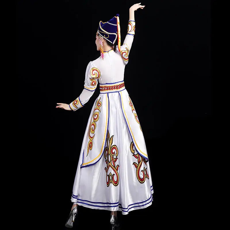 Women Chinese Mongolian Dance Costume Ethnic Performance Dress,Female Minority Big Swing Skirt Drop Shipping