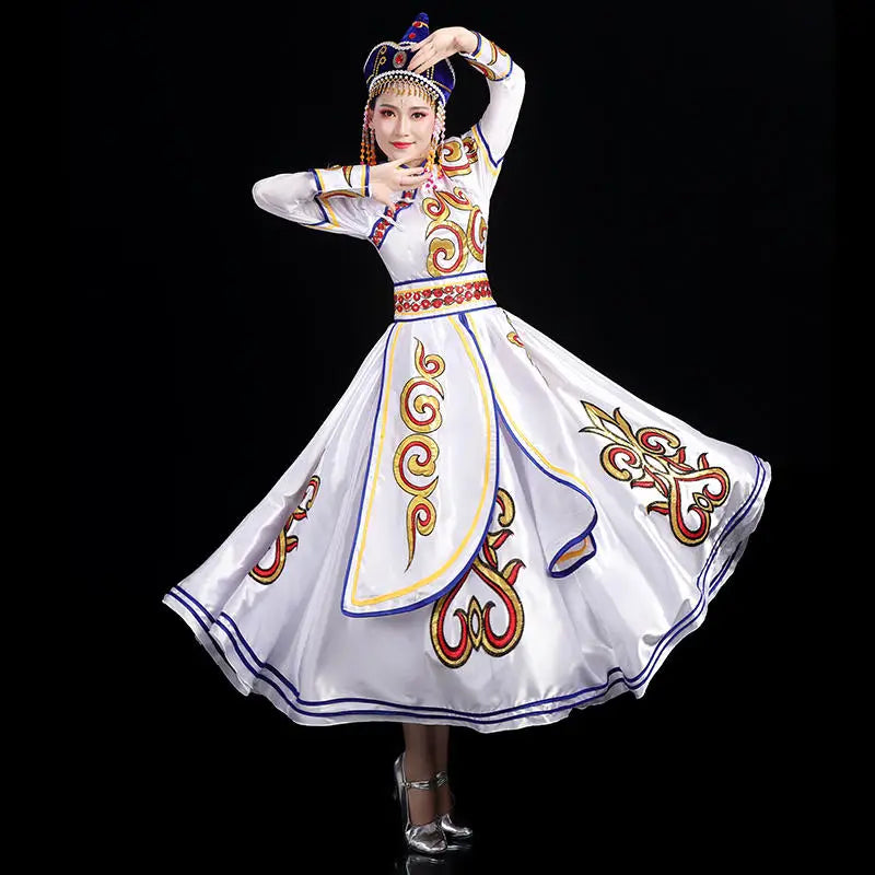 Women Chinese Mongolian Dance Costume Ethnic Performance Dress,Female Minority Big Swing Skirt Drop Shipping