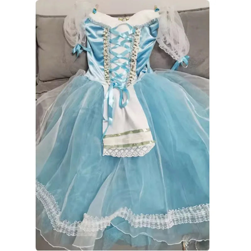 Women Giselle Rose Pink Or SKy Blue Ballet Dress, Long Ballerina Dancing Skirt For Girls