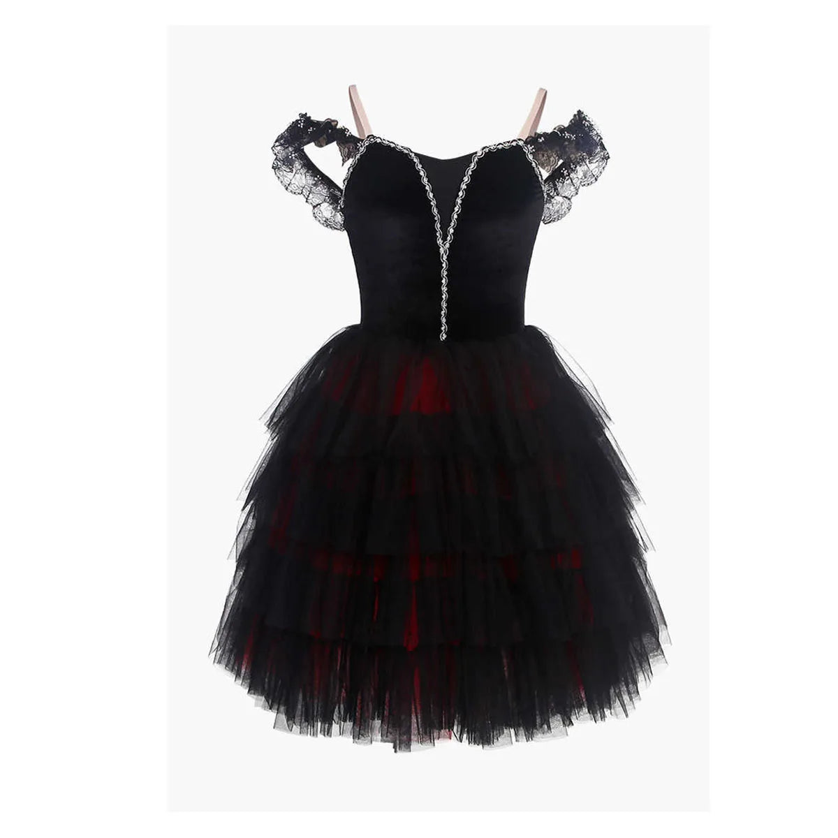 Women Or Girls'S Black Red Or Black_Purple Upper Body Velvet Long Gauze Skirt In All Seasons