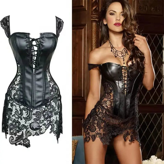 Women PU Sexy Club Jumpsuits Black Lace Corset,B Eyonce Style Bodysuit Faux Leather Hollow Out Sexy Lingerie Corset Straitjacket