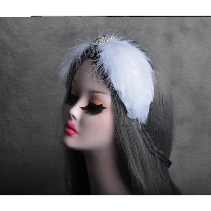 Women Princess Ballet Hair Accessories Headband Top For Wedding Christmas, Swan Lake Ballet Feather Headdress With Rhinestone