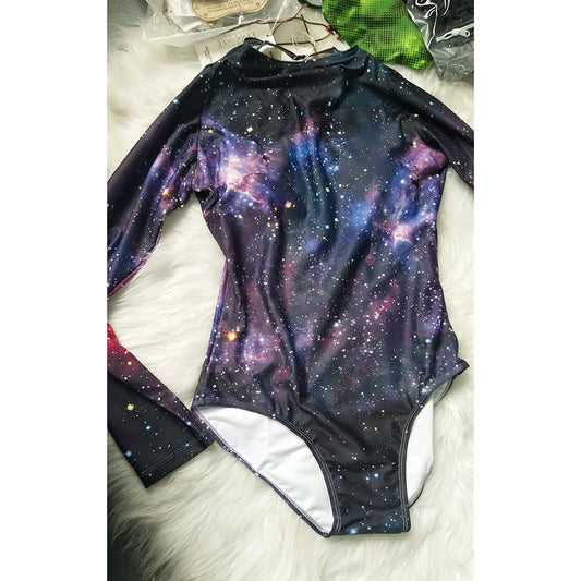 Women Star Galaxy Letoard Ballet Bodysuit, Great Elasticity Dance Basic Training Jumpsuit Yoga Tights Sea Beach Leotard