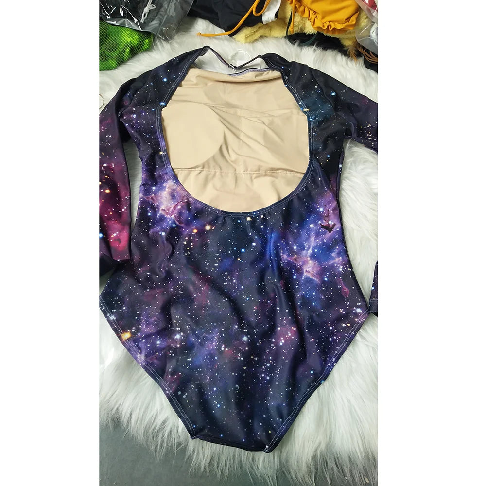 Women Star Galaxy Letoard Ballet Bodysuit, Great Elasticity Dance Basic Training Jumpsuit Yoga Tights Sea Beach Leotard