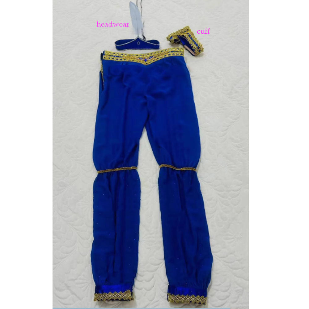 Customized Le Corsaire Man Ballet Long Pants With Headwear And Cuff/Short Sleeve,Blue Balet Pirate Costumes Diamond Decoration