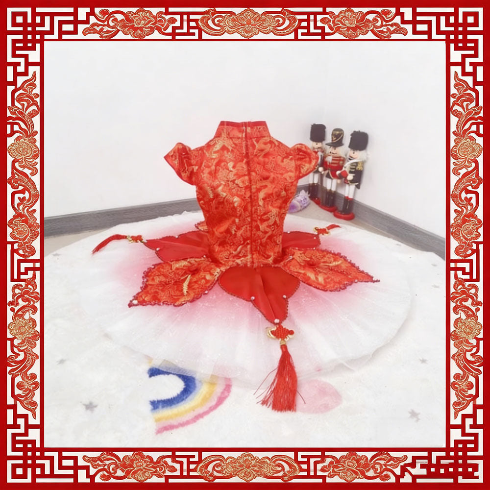 Custom Made Red Ballet Tutu Dress With Chinese Knot For Stage Performance